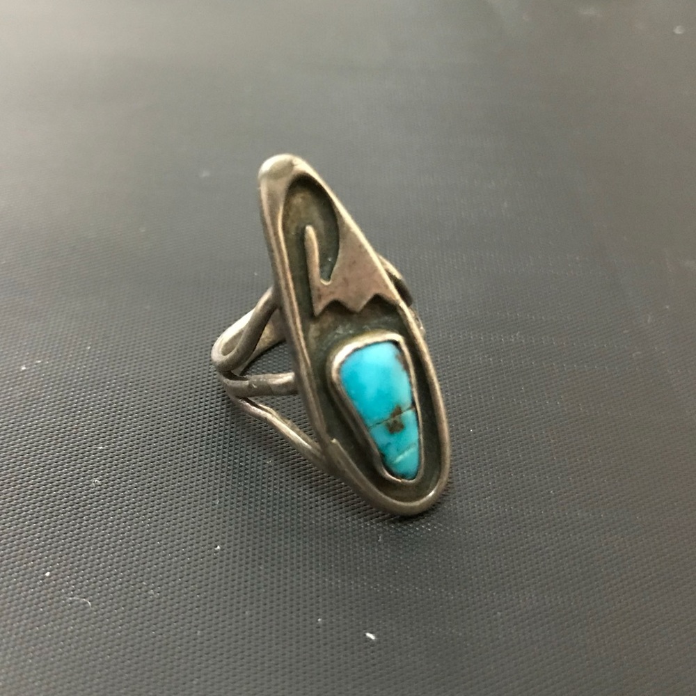 Silver Vintage Handmade Ring with Turquoise S 4.5